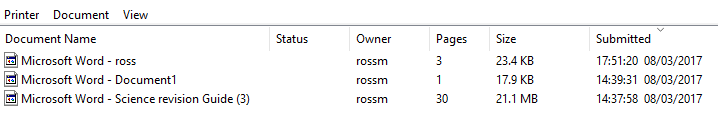 document stuck in print queue