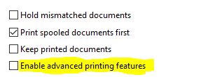 Disabling Advanced Printing Features