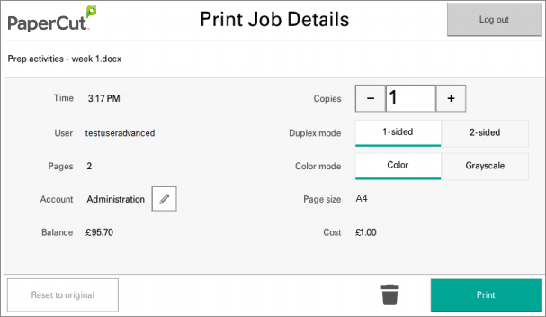 Print job settings become available to Kyocera devices