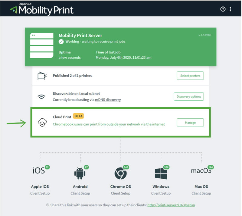 Mobility Print with Cloud Print